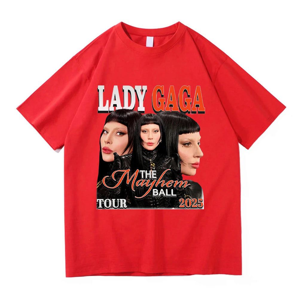 Lady Gaga The Mayhem Ball Tour 2025 T Shirt Fashion Men/Women Aesthetic Hip Hop Vintage T-Shirt Unisex Casual Cotton Tees Shirts
