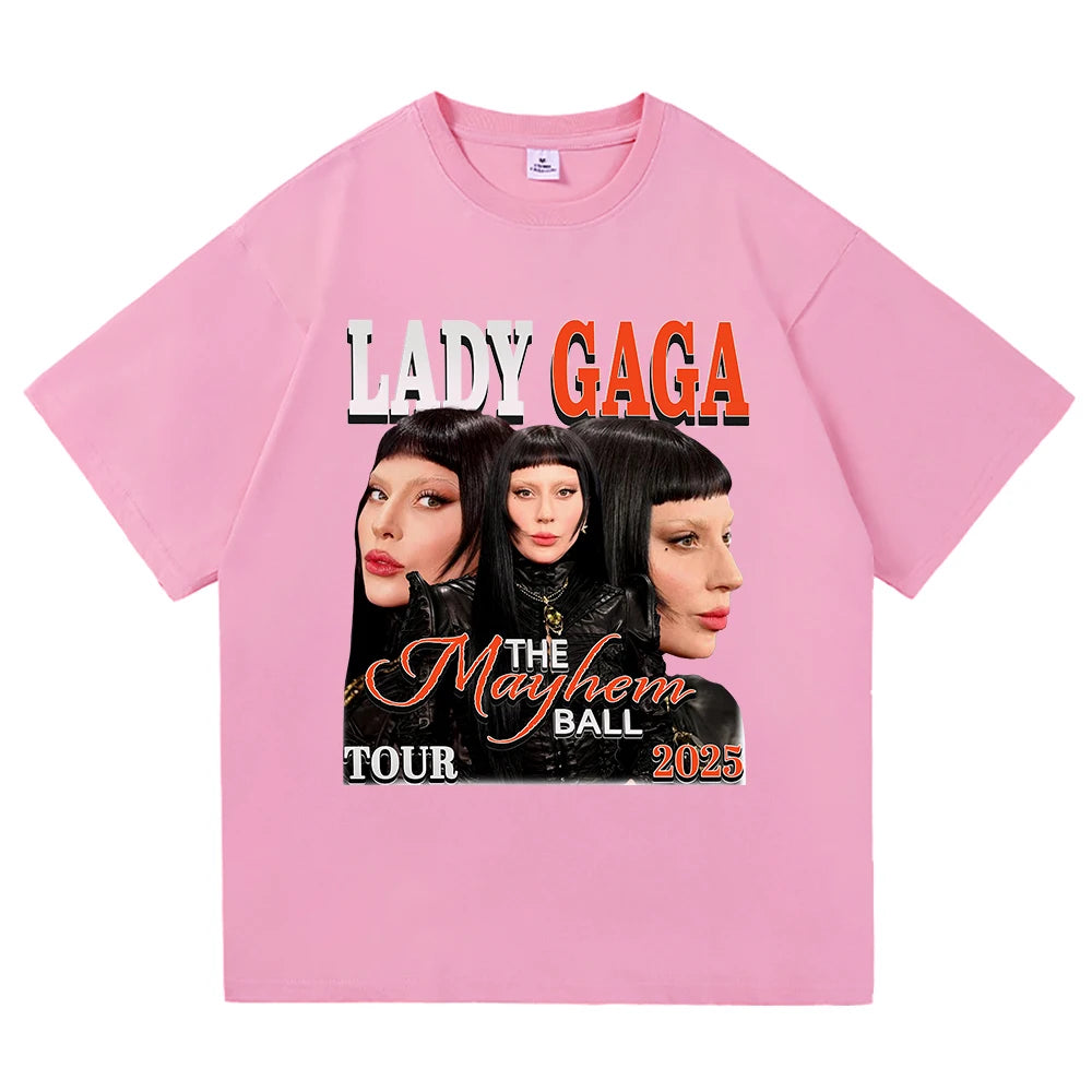 Lady Gaga The Mayhem Ball Tour 2025 T Shirt Fashion Men/Women Aesthetic Hip Hop Vintage T-Shirt Unisex Casual Cotton Tees Shirts