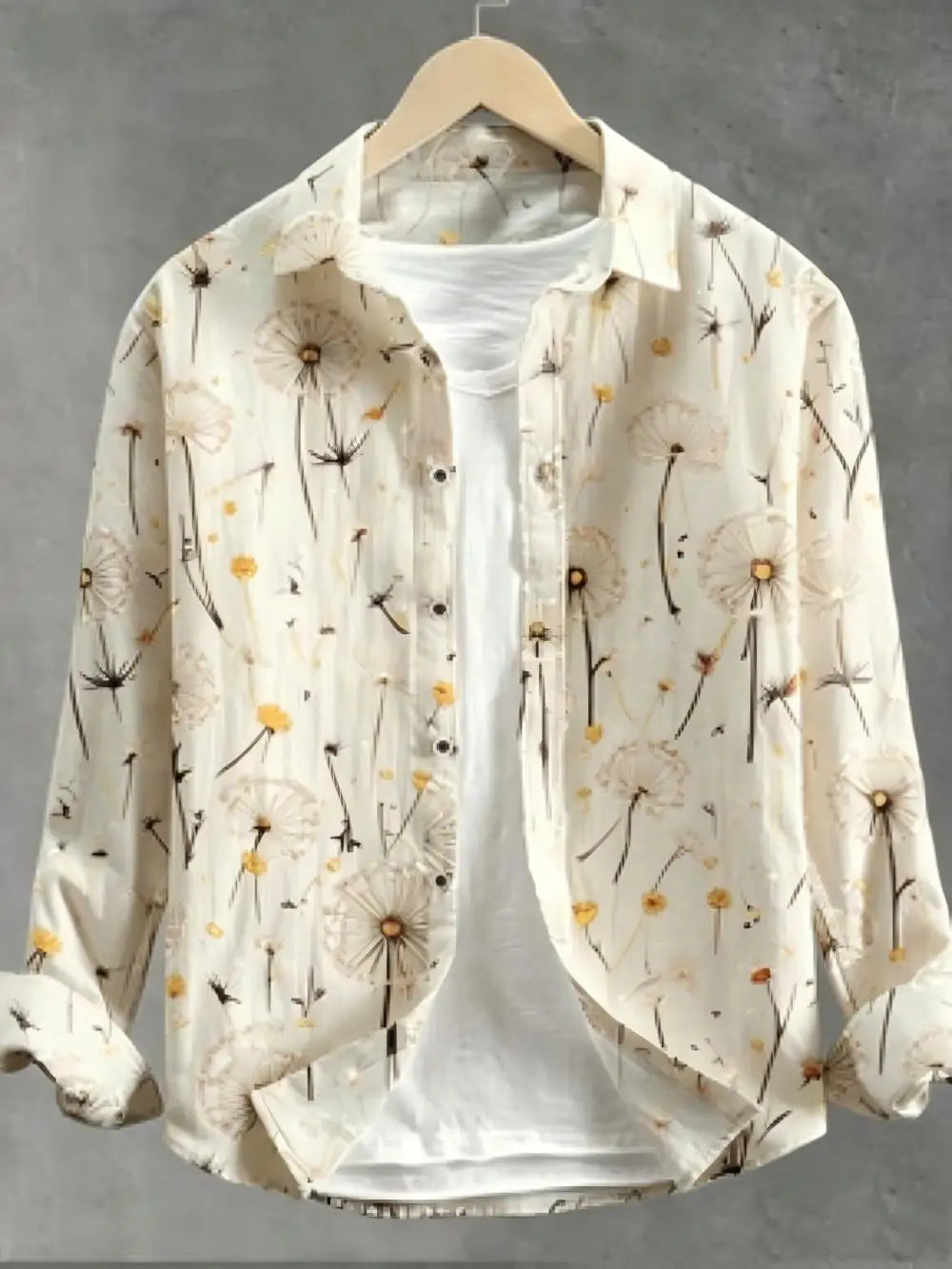 Men's Dandelion Printed Linen Long Sleeved Shirt
