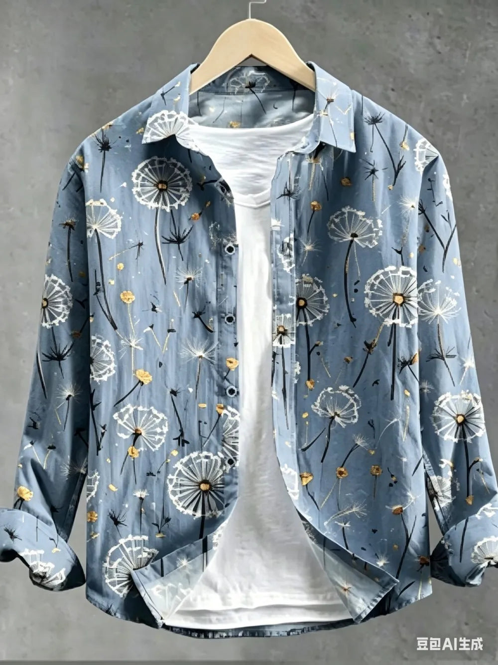 Men's Dandelion Printed Linen Long Sleeved Shirt
