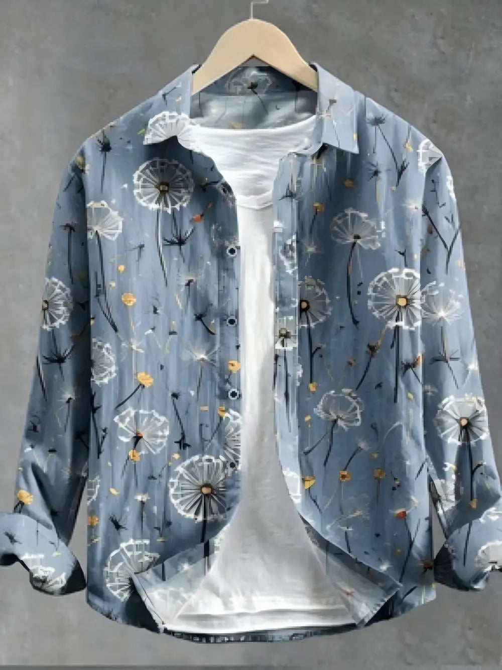 Men's Dandelion Printed Linen Long Sleeved Shirt