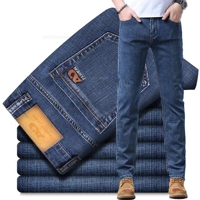 2026 Spring Summer Men's Slim Jeans Stylish Casual Stretch Fabric Denim Pants Classic Trousers Smoke Gray Plus Size 40