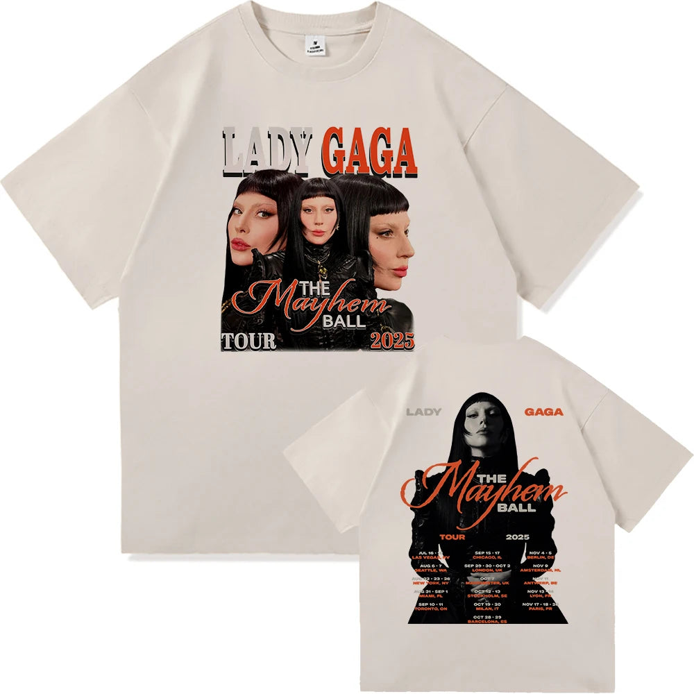 Lady Gaga The Mayhem Ball Tour 2025 T Shirt Fashion Men/Women Aesthetic Hip Hop Vintage T-Shirt Unisex Casual Cotton Tees Shirts