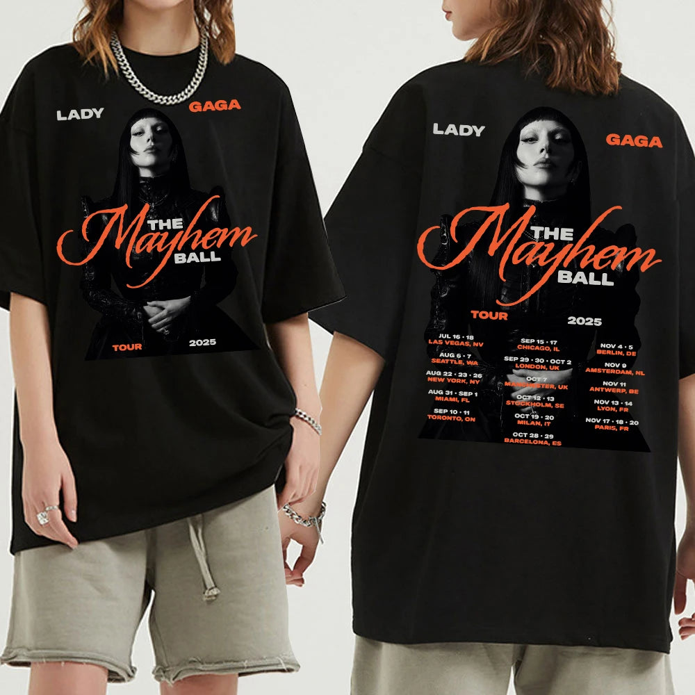 Lady Gaga The Mayhem Ball Tour 2025 T Shirt Fashion Men/Women Aesthetic Hip Hop Vintage T-Shirt Unisex Casual Cotton Tees Shirts