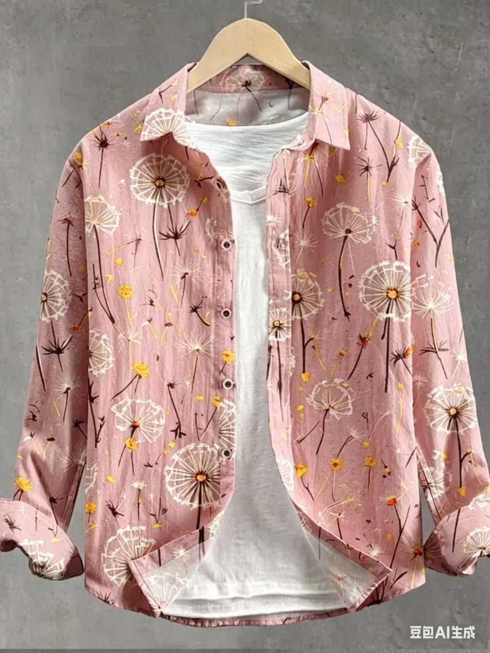 Men's Dandelion Printed Linen Long Sleeved Shirt