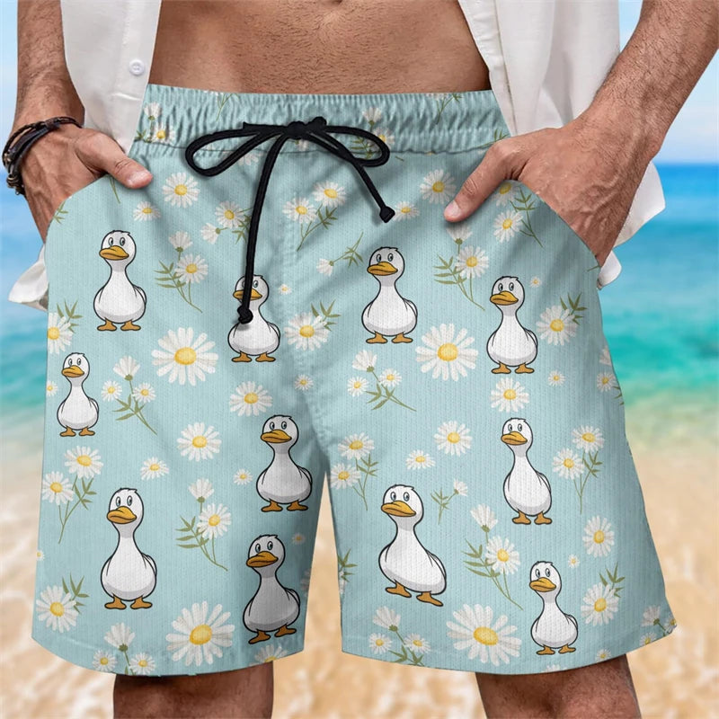 Funny Duck Graphic Beach Shorts For Men Summer Casual Surfing Vacation 3D Printed Short Pants Loose Breathable Kids Swim Trunks