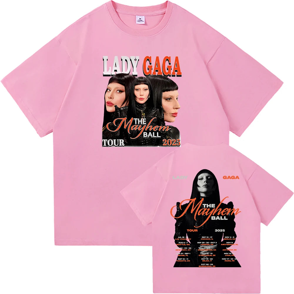Lady Gaga The Mayhem Ball Tour 2025 T Shirt Fashion Men/Women Aesthetic Hip Hop Vintage T-Shirt Unisex Casual Cotton Tees Shirts