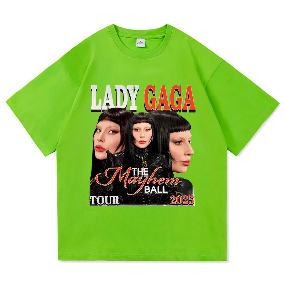 Lady Gaga The Mayhem Ball Tour 2025 T Shirt Fashion Men/Women Aesthetic Hip Hop Vintage T-Shirt Unisex Casual Cotton Tees Shirts
