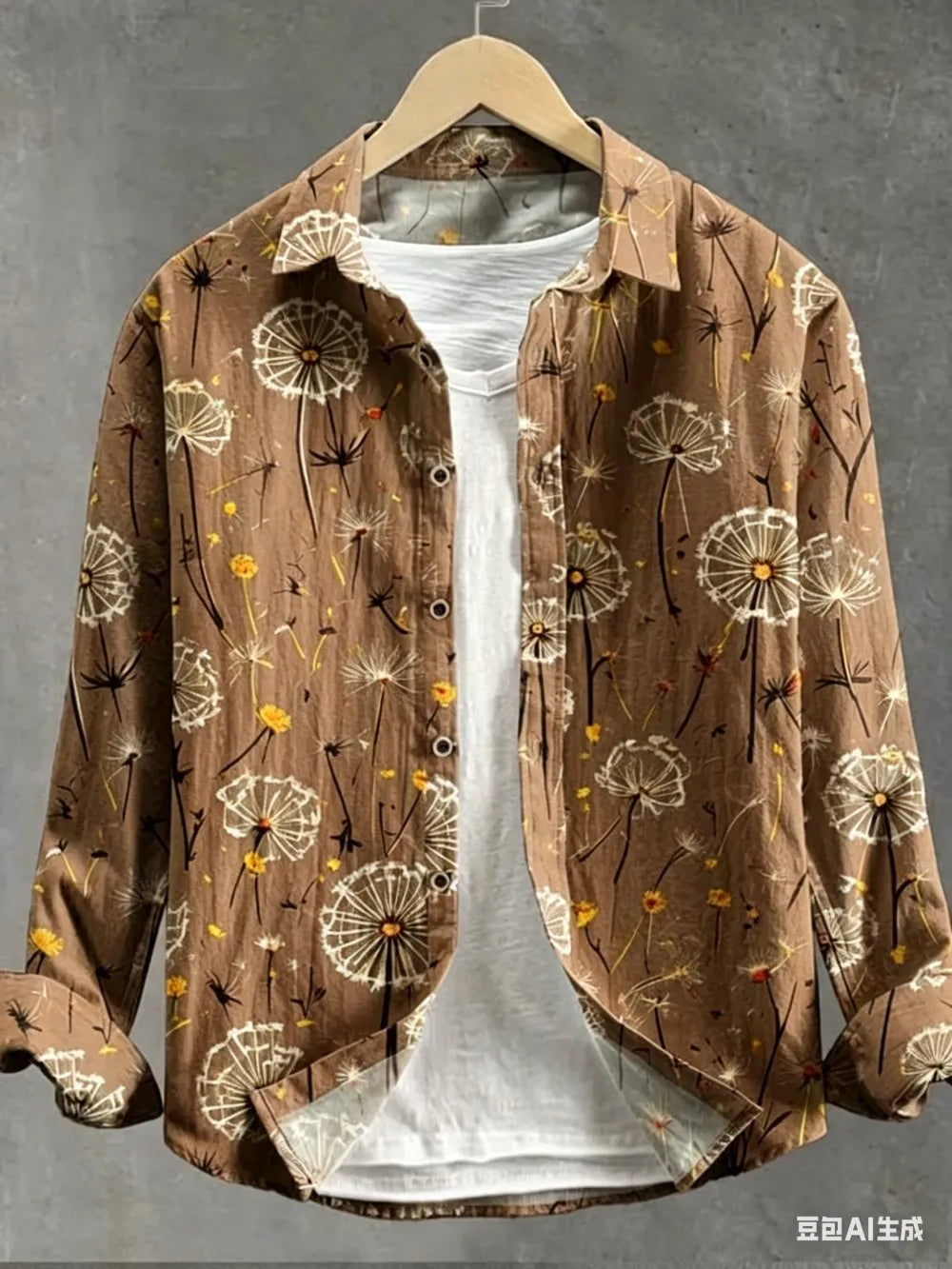 Men's Dandelion Printed Linen Long Sleeved Shirt