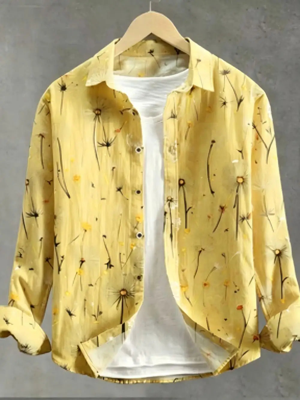 Men's Dandelion Printed Linen Long Sleeved Shirt