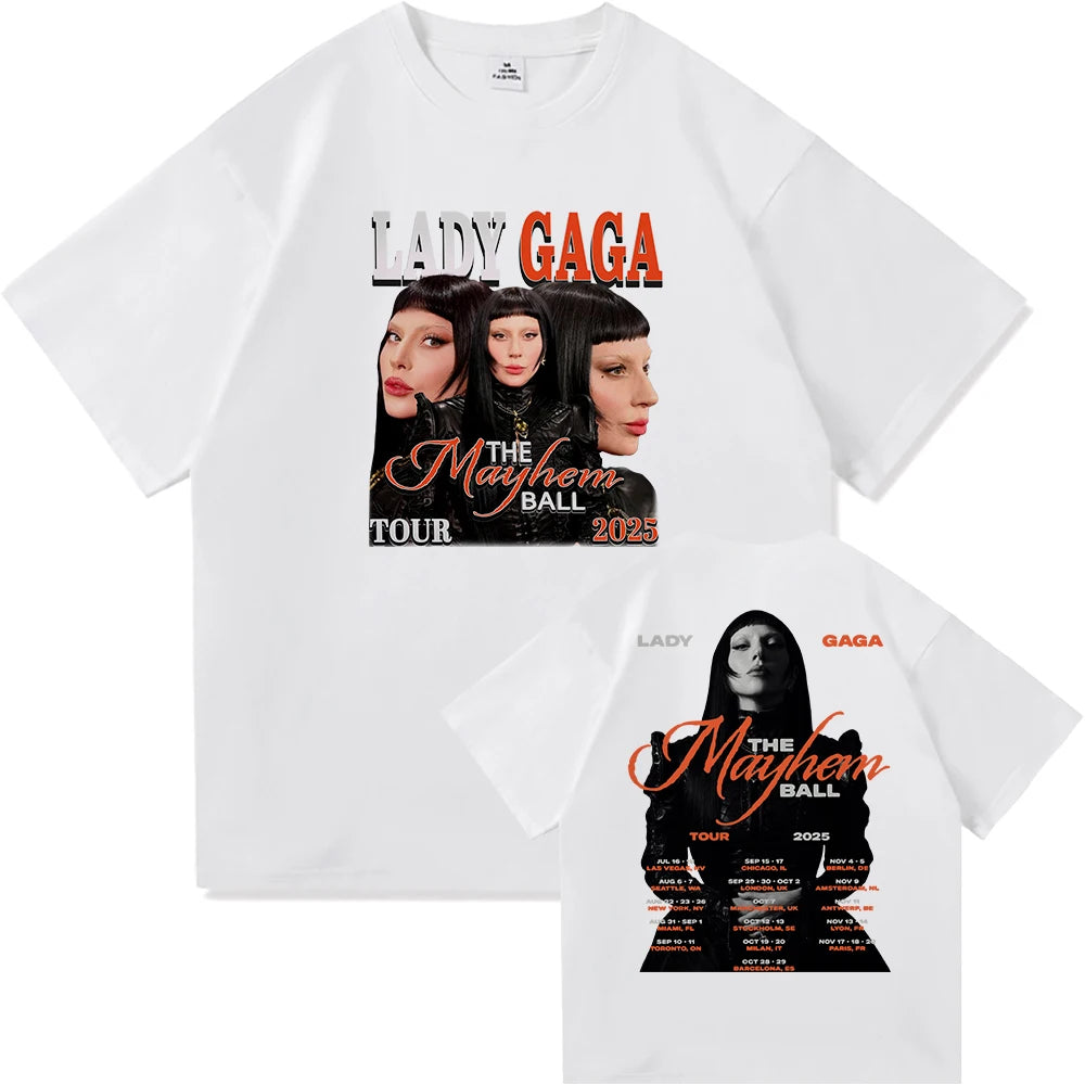 Lady Gaga The Mayhem Ball Tour 2025 T Shirt Fashion Men/Women Aesthetic Hip Hop Vintage T-Shirt Unisex Casual Cotton Tees Shirts