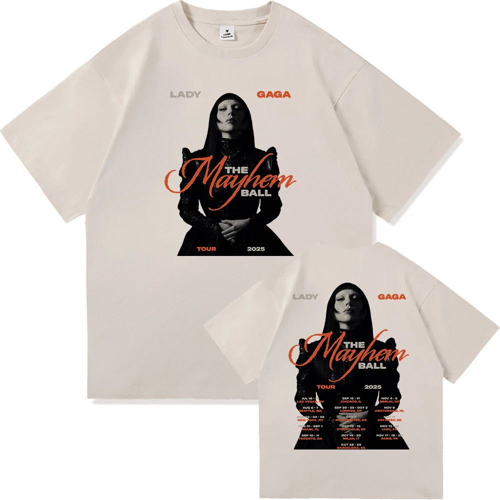 Lady Gaga The Mayhem Ball Tour 2025 T Shirt Fashion Men/Women Aesthetic Hip Hop Vintage T-Shirt Unisex Casual Cotton Tees Shirts