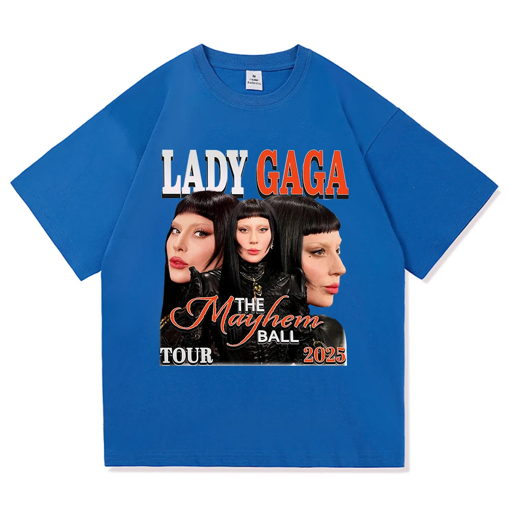 Lady Gaga The Mayhem Ball Tour 2025 T Shirt Fashion Men/Women Aesthetic Hip Hop Vintage T-Shirt Unisex Casual Cotton Tees Shirts