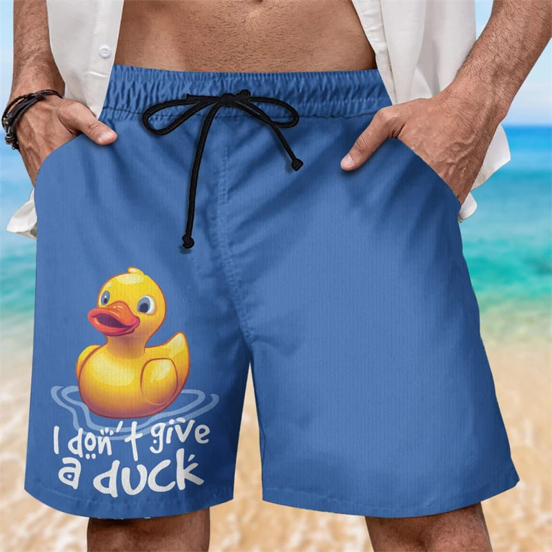 Funny Duck Graphic Beach Shorts For Men Summer Casual Surfing Vacation 3D Printed Short Pants Loose Breathable Kids Swim Trunks