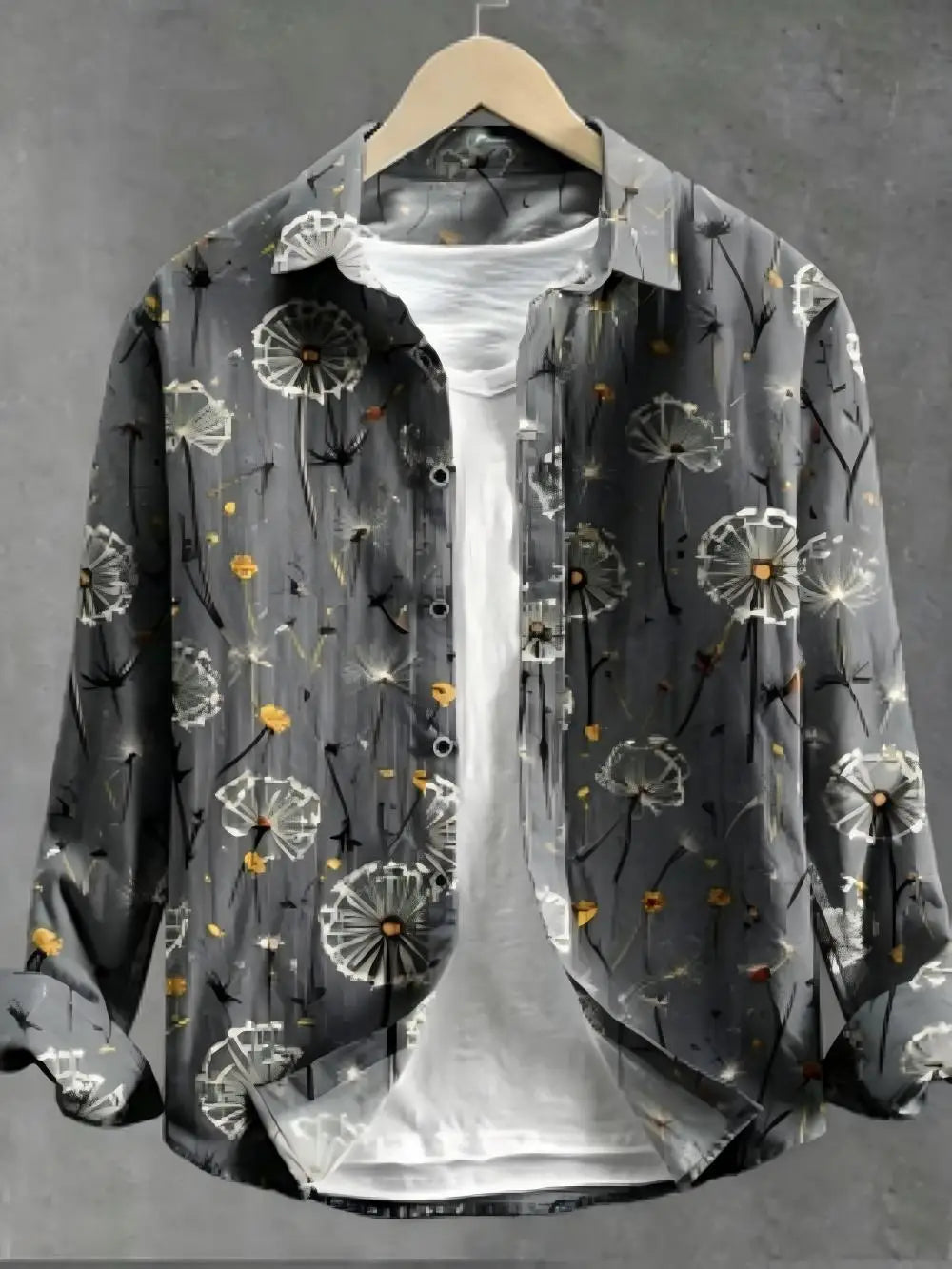 Men's Dandelion Printed Linen Long Sleeved Shirt