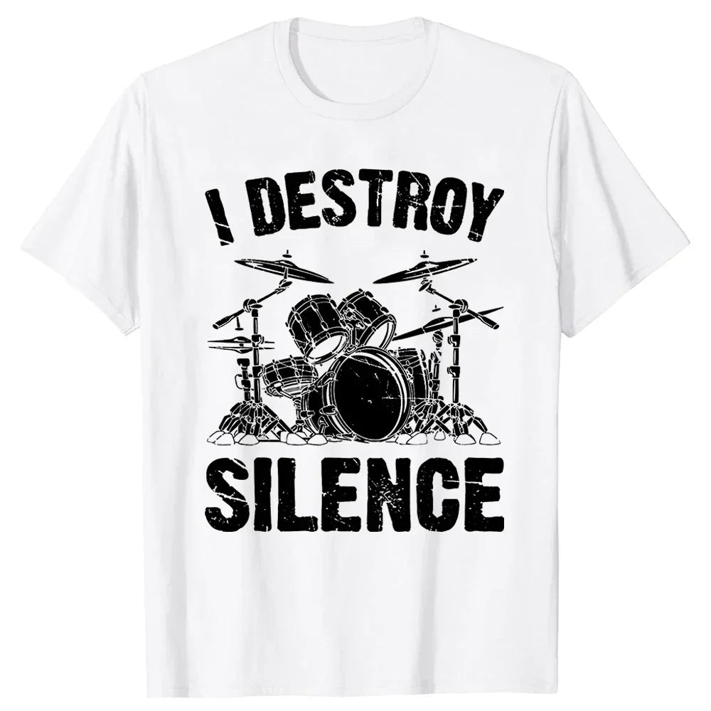 Drummer Retro Vintage Evolution Of Man Drumsticks Drumset Drum Set T Shirt Harajuku Cotton I Destroy Silence Drumming T-shirts