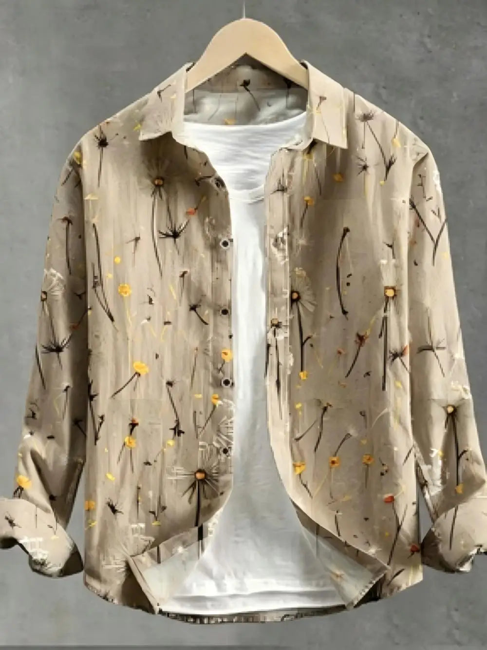 Men's Dandelion Printed Linen Long Sleeved Shirt