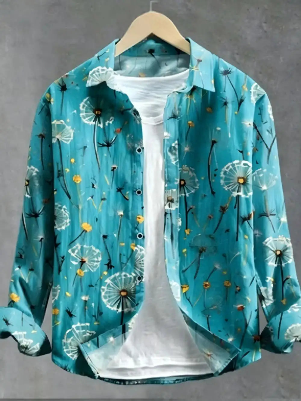 Men's Dandelion Printed Linen Long Sleeved Shirt
