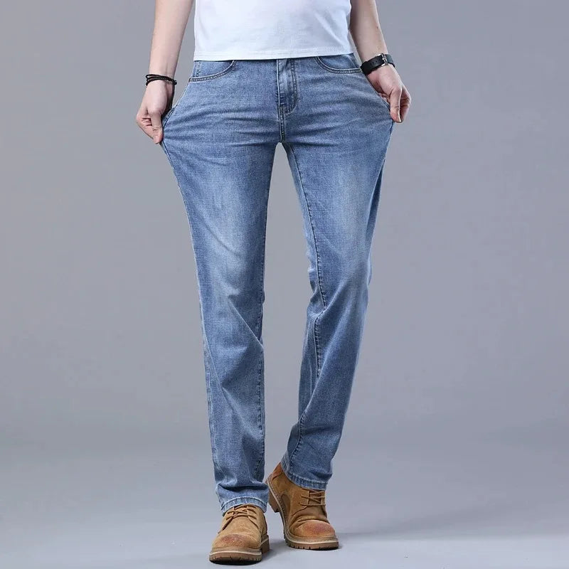 2026 Spring Summer Men's Slim Jeans Stylish Casual Stretch Fabric Denim Pants Classic Trousers Smoke Gray Plus Size 40