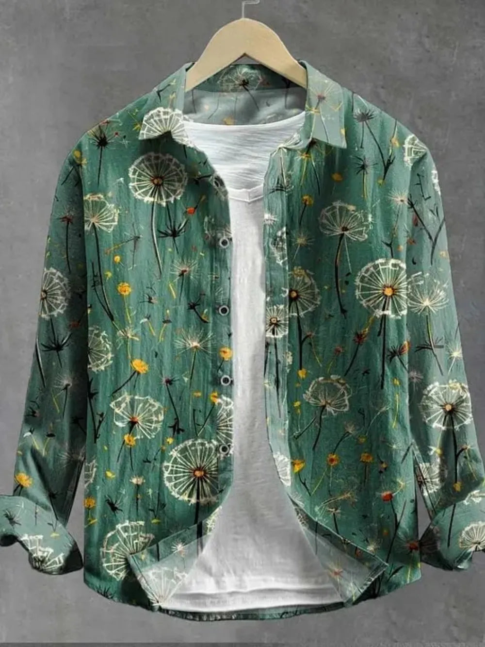 Men's Dandelion Printed Linen Long Sleeved Shirt