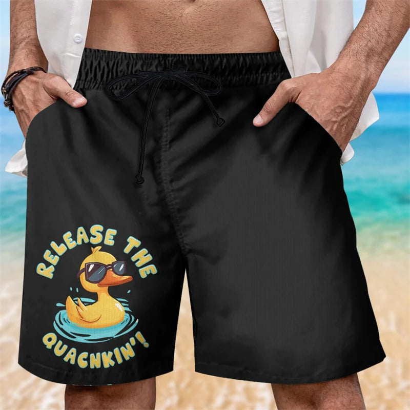 Funny Duck Graphic Beach Shorts For Men Summer Casual Surfing Vacation 3D Printed Short Pants Loose Breathable Kids Swim Trunks