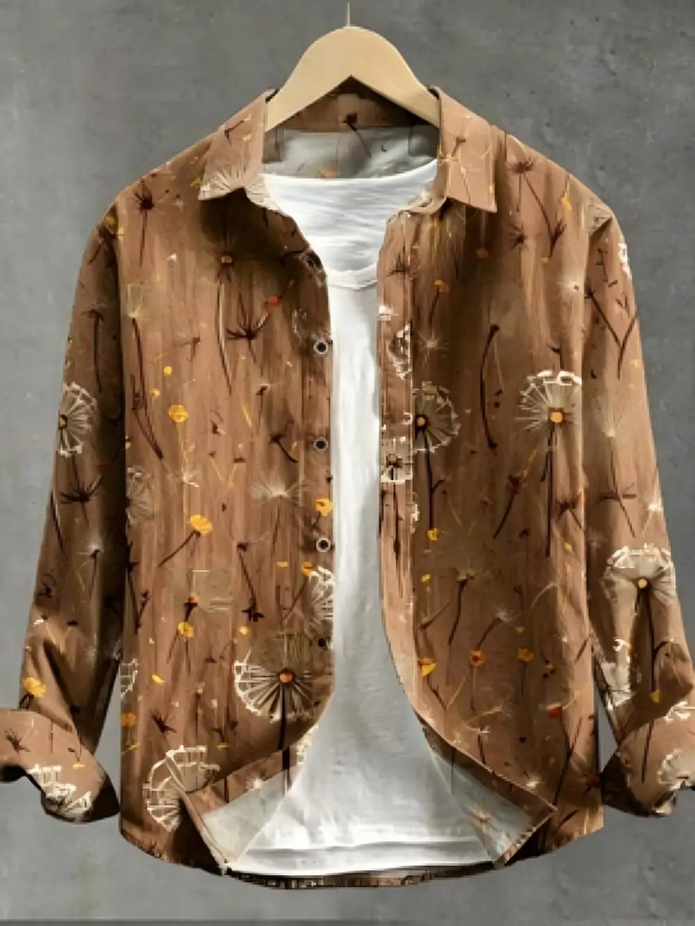 Men's Dandelion Printed Linen Long Sleeved Shirt