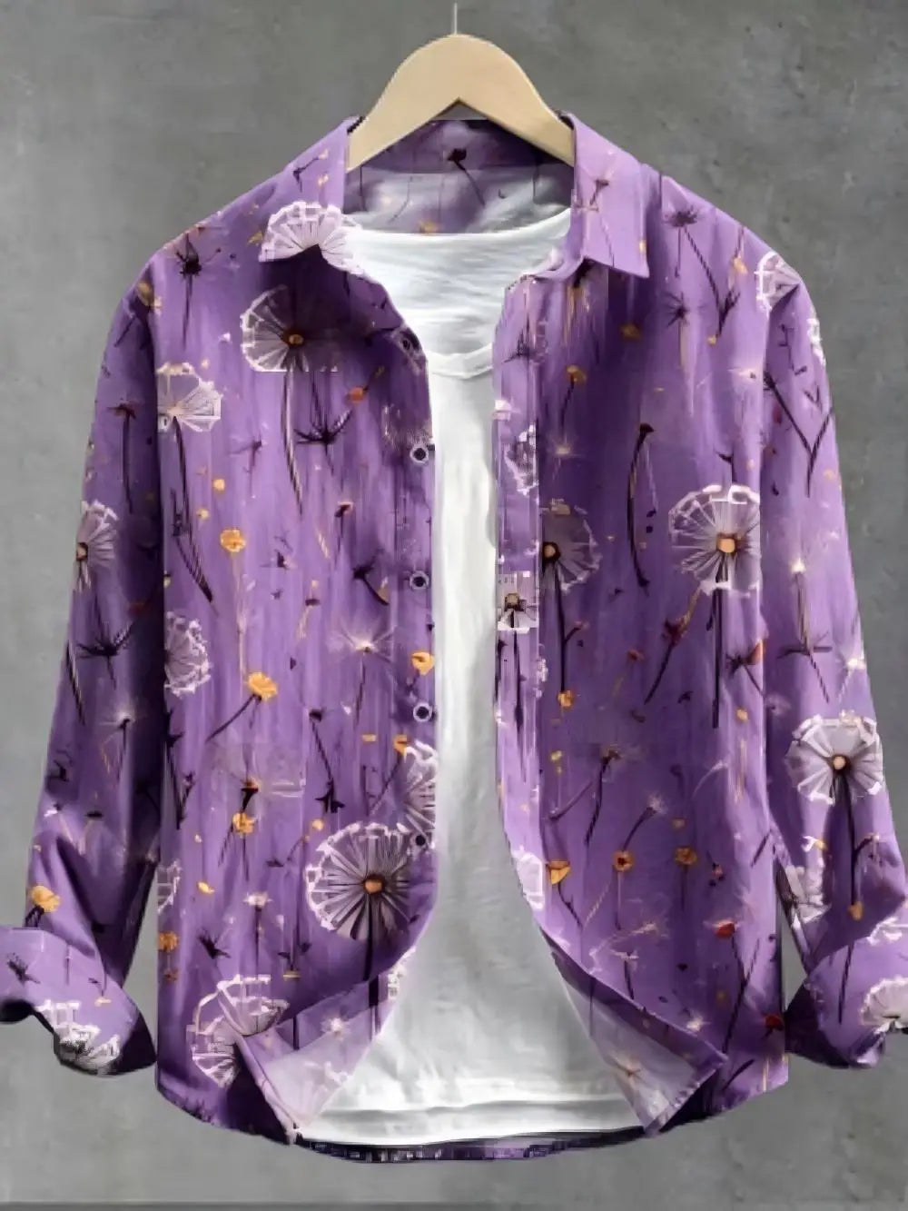 Men's Dandelion Printed Linen Long Sleeved Shirt