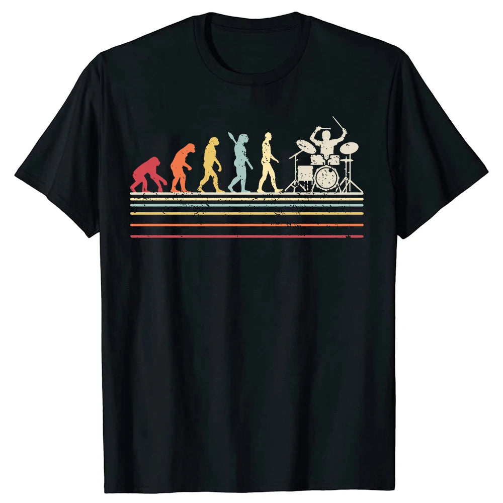 Drummer Retro Vintage Evolution Of Man Drumsticks Drumset Drum Set T Shirt Harajuku Cotton I Destroy Silence Drumming T-shirts