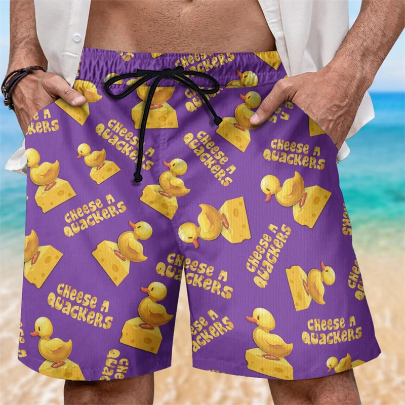 Funny Duck Graphic Beach Shorts For Men Summer Casual Surfing Vacation 3D Printed Short Pants Loose Breathable Kids Swim Trunks