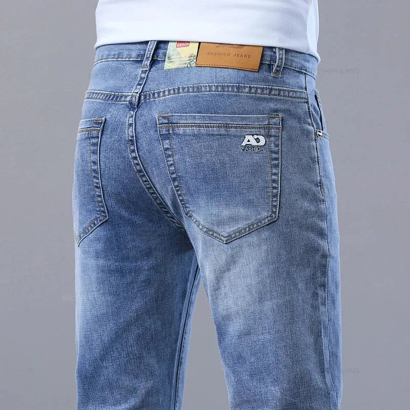 2026 Spring Summer Men's Slim Jeans Stylish Casual Stretch Fabric Denim Pants Classic Trousers Smoke Gray Plus Size 40