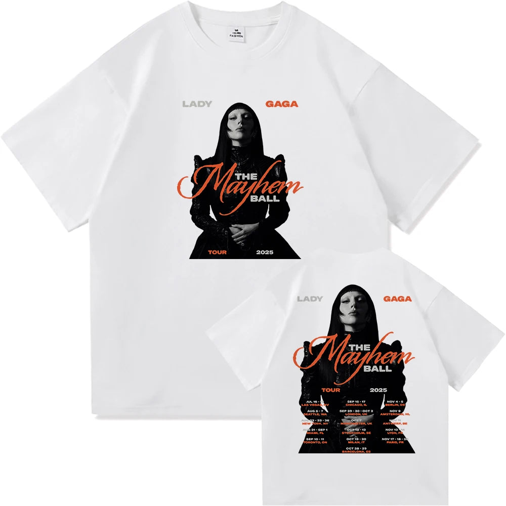 Lady Gaga The Mayhem Ball Tour 2025 T Shirt Fashion Men/Women Aesthetic Hip Hop Vintage T-Shirt Unisex Casual Cotton Tees Shirts