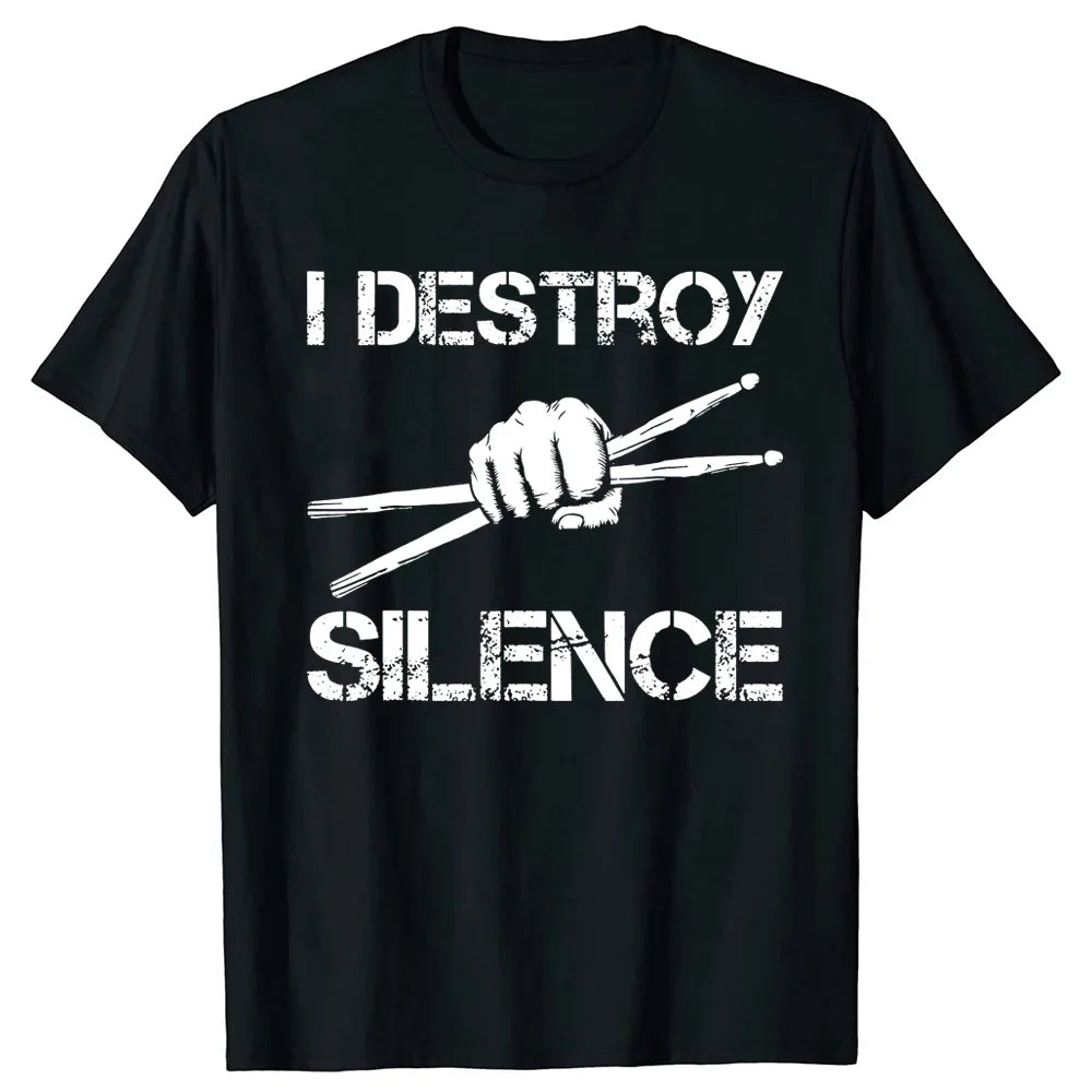 Drummer Retro Vintage Evolution Of Man Drumsticks Drumset Drum Set T Shirt Harajuku Cotton I Destroy Silence Drumming T-shirts
