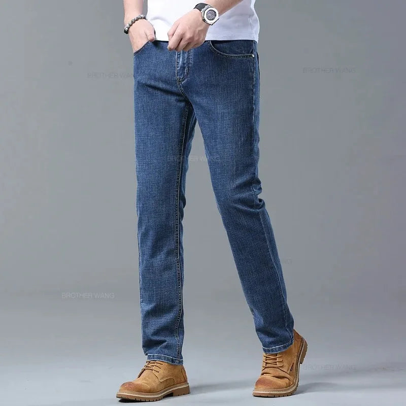 2026 Spring Summer Men's Slim Jeans Stylish Casual Stretch Fabric Denim Pants Classic Trousers Smoke Gray Plus Size 40