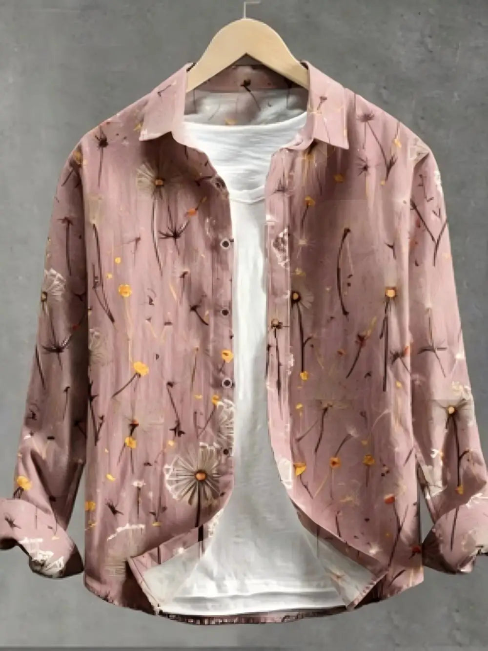 Men's Dandelion Printed Linen Long Sleeved Shirt