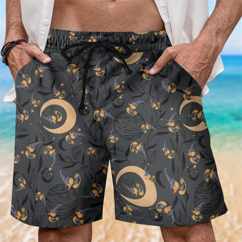 Funny Duck Graphic Beach Shorts For Men Summer Casual Surfing Vacation 3D Printed Short Pants Loose Breathable Kids Swim Trunks