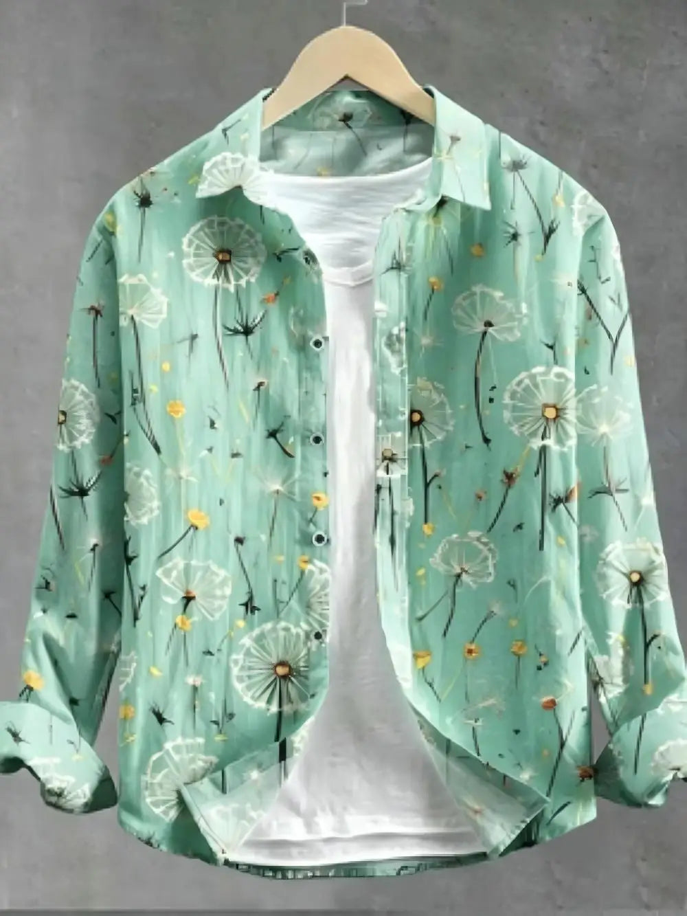 Men's Dandelion Printed Linen Long Sleeved Shirt