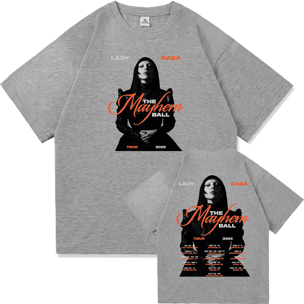 Lady Gaga The Mayhem Ball Tour 2025 T Shirt Fashion Men/Women Aesthetic Hip Hop Vintage T-Shirt Unisex Casual Cotton Tees Shirts