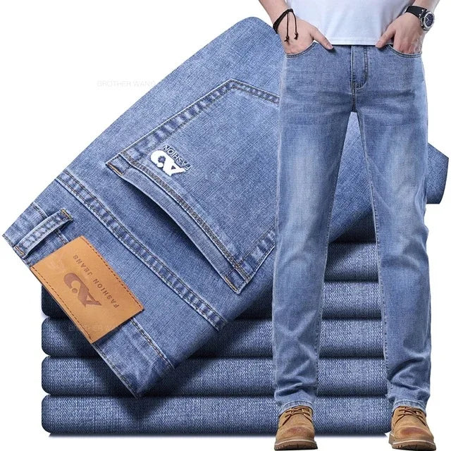 2026 Spring Summer Men's Slim Jeans Stylish Casual Stretch Fabric Denim Pants Classic Trousers Smoke Gray Plus Size 40