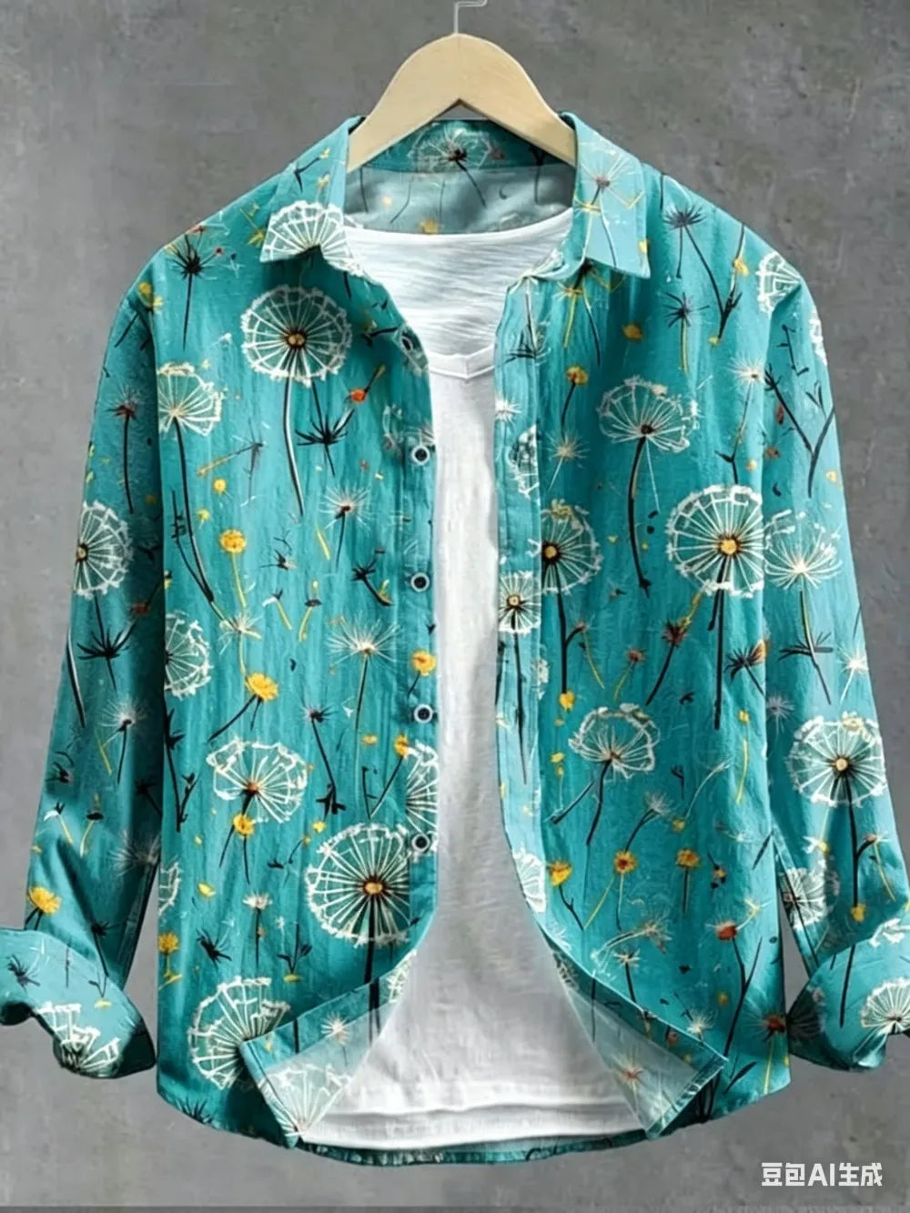 Men's Dandelion Printed Linen Long Sleeved Shirt