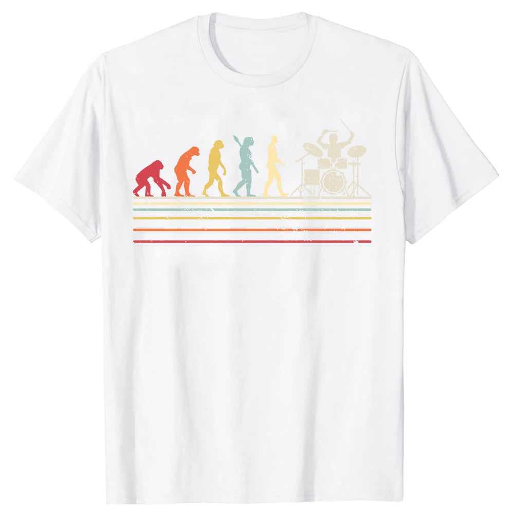 Drummer Retro Vintage Evolution Of Man Drumsticks Drumset Drum Set T Shirt Harajuku Cotton I Destroy Silence Drumming T-shirts