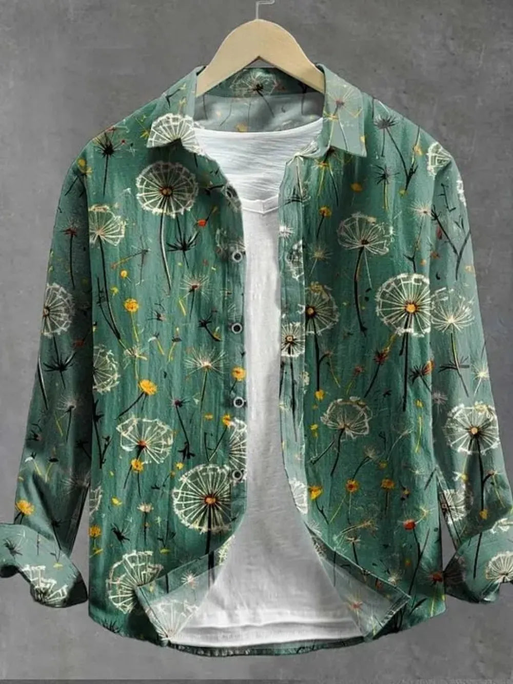 Men's Dandelion Printed Linen Long Sleeved Shirt