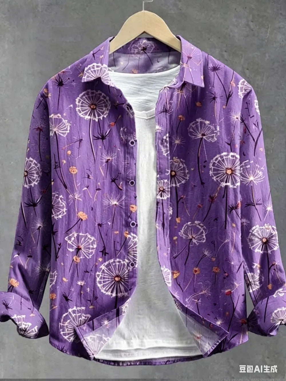 Men's Dandelion Printed Linen Long Sleeved Shirt