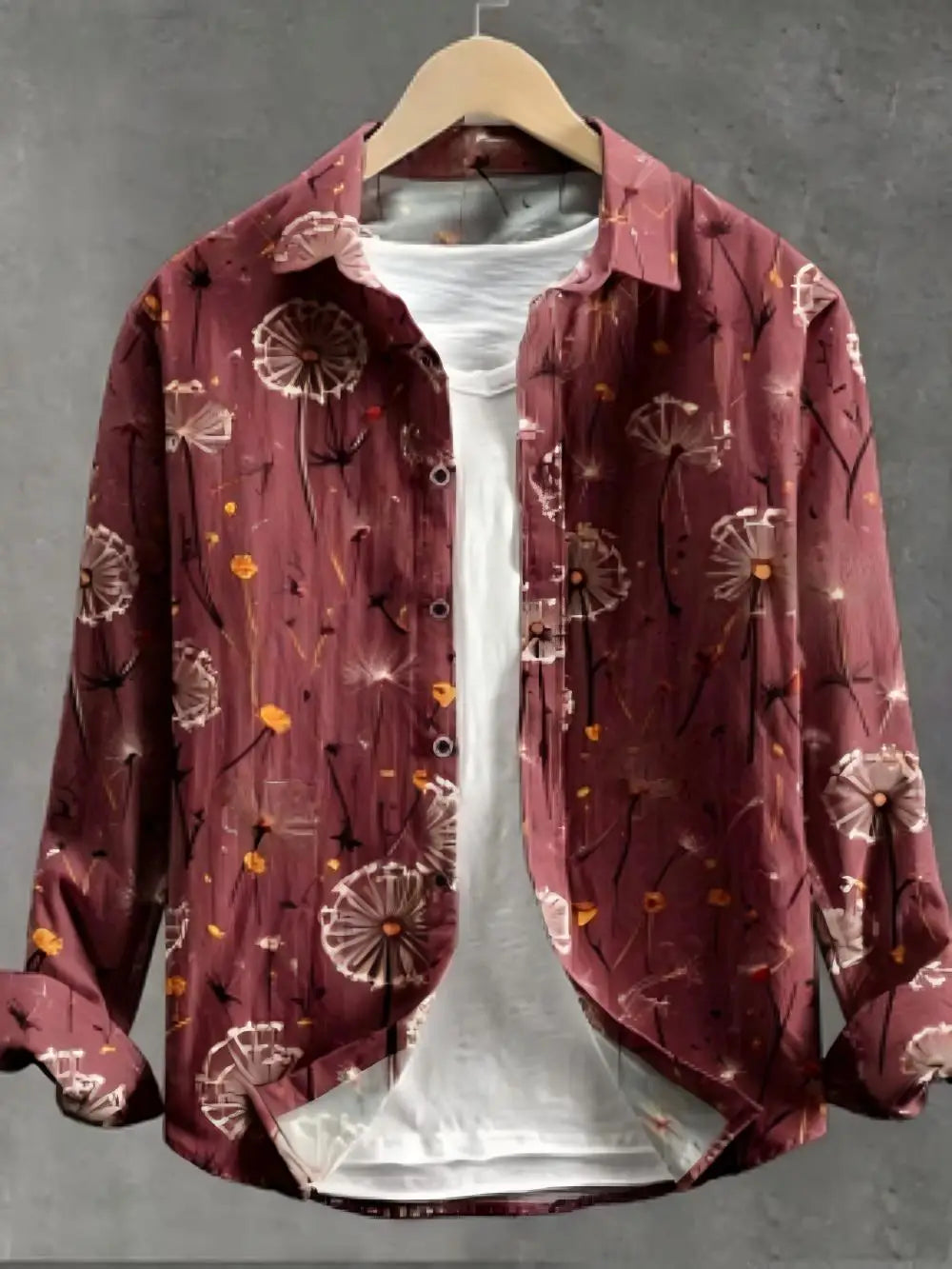Men's Dandelion Printed Linen Long Sleeved Shirt