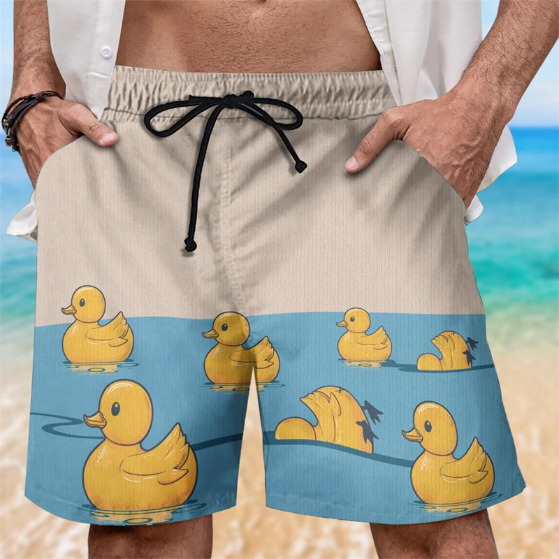 Funny Duck Graphic Beach Shorts For Men Summer Casual Surfing Vacation 3D Printed Short Pants Loose Breathable Kids Swim Trunks