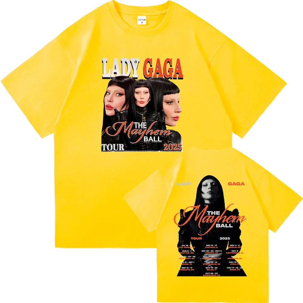 Lady Gaga The Mayhem Ball Tour 2025 T Shirt Fashion Men/Women Aesthetic Hip Hop Vintage T-Shirt Unisex Casual Cotton Tees Shirts