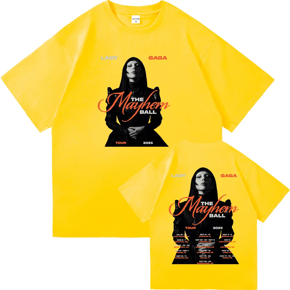 Lady Gaga The Mayhem Ball Tour 2025 T Shirt Fashion Men/Women Aesthetic Hip Hop Vintage T-Shirt Unisex Casual Cotton Tees Shirts