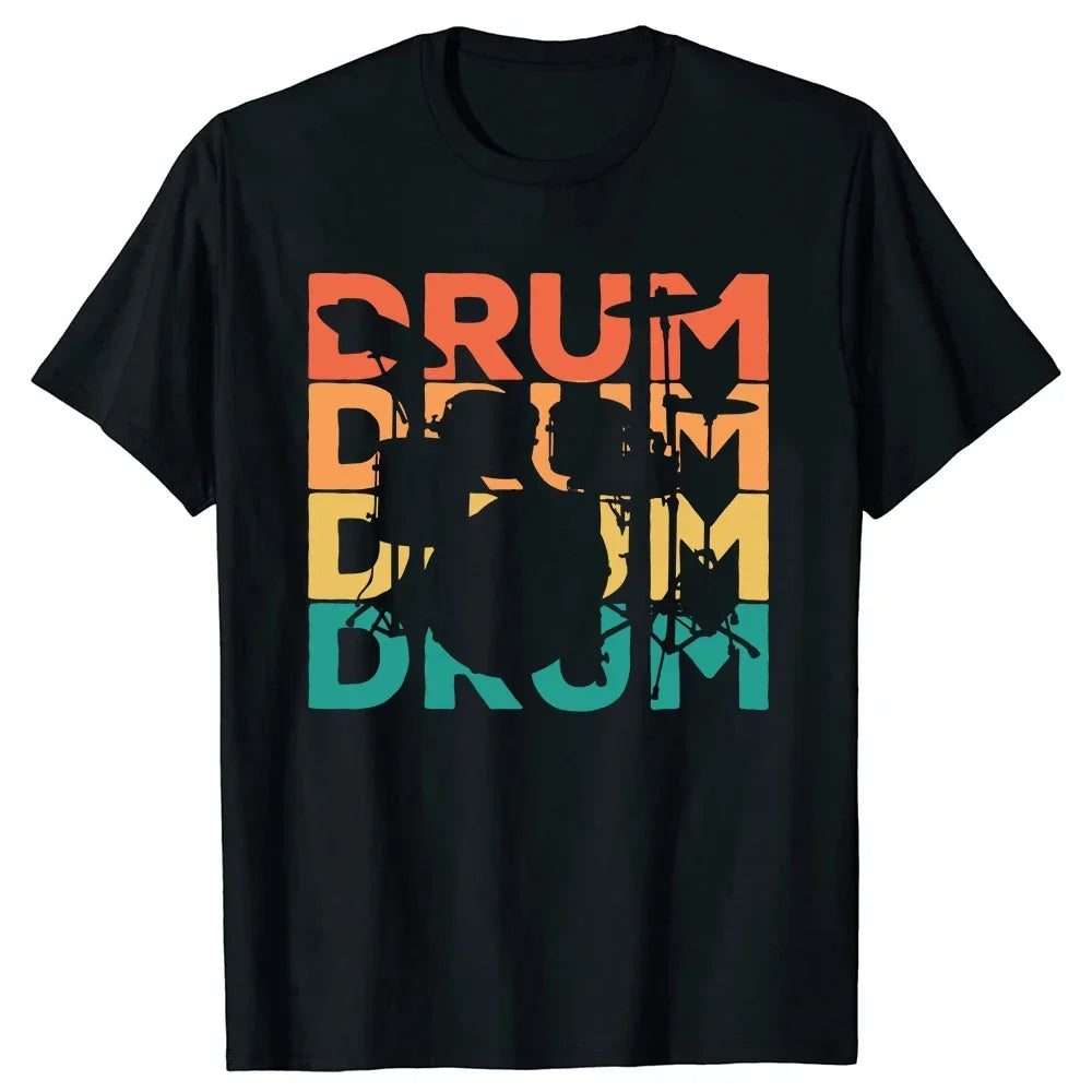Drummer Retro Vintage Evolution Of Man Drumsticks Drumset Drum Set T Shirt Harajuku Cotton I Destroy Silence Drumming T-shirts