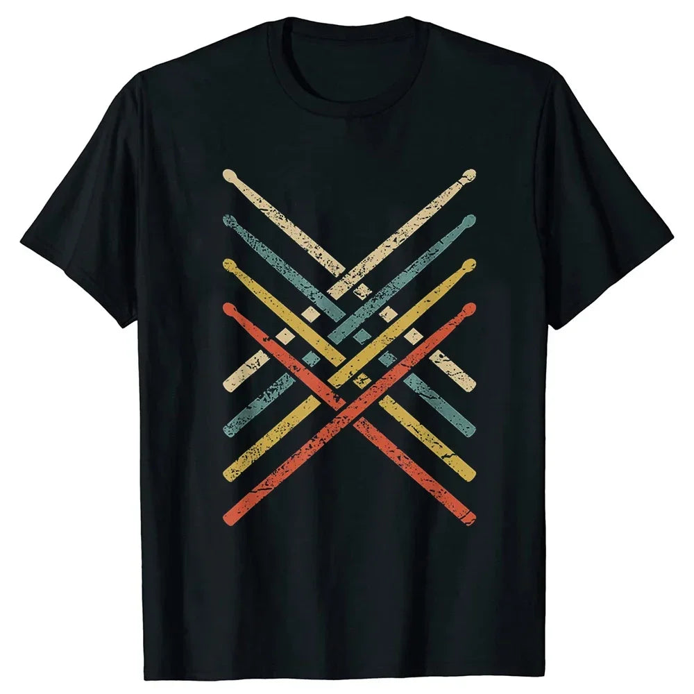 Drummer Retro Vintage Evolution Of Man Drumsticks Drumset Drum Set T Shirt Harajuku Cotton I Destroy Silence Drumming T-shirts