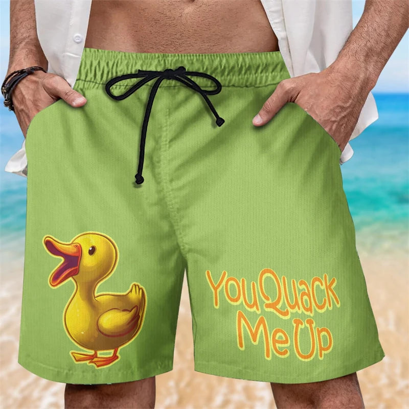 Funny Duck Graphic Beach Shorts For Men Summer Casual Surfing Vacation 3D Printed Short Pants Loose Breathable Kids Swim Trunks