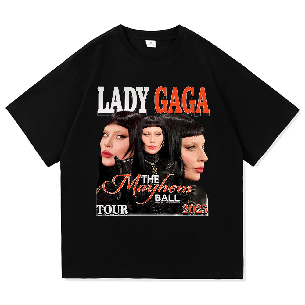 Lady Gaga The Mayhem Ball Tour 2025 T Shirt Fashion Men/Women Aesthetic Hip Hop Vintage T-Shirt Unisex Casual Cotton Tees Shirts